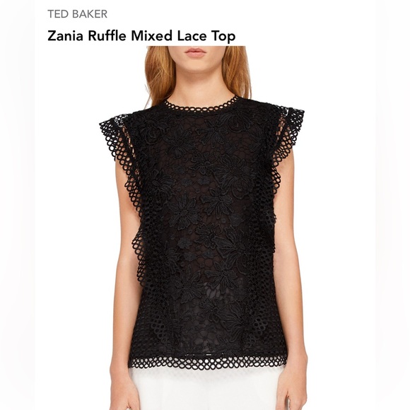 Ted Baker Zania Ruffle mixed Lace Top Ted size 3, US 8 - Picture 8 of 8